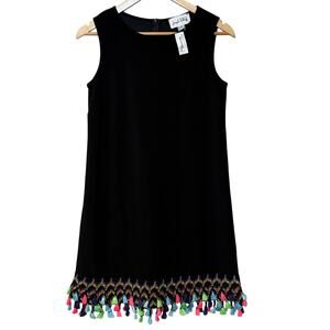 Joseph Ribkoff Dress Sheath Colorful Tassel Fringe Embroidery Black Women’s 6